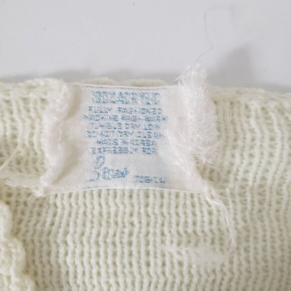 Vtg 60s 70s Sears LG Crewel Embroidered Floral Ivory White Open Front  Cardigan - Picture 7 of 12